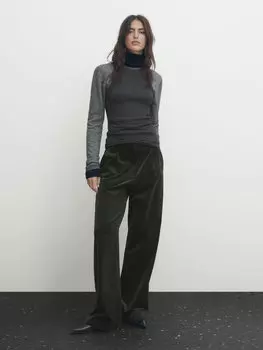 Прямые брюки с видом на эластике поясом Massimo Dutti, темно-зеленый