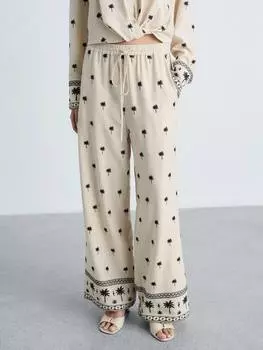 Прямые брюки с вышитой ладонью Mango, цвет Beige/Black