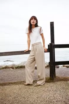 Прямые брюки с вышивками ZARA, кэмел