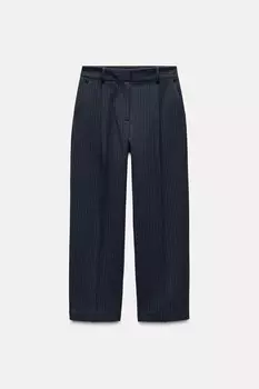 Прямые брюки с вышивками ZARA, темно-синий