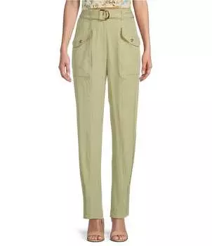 Прямые брюки с высокой посадкой и поясом Love & Piece, зеленый