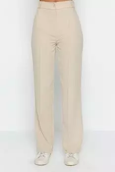 Прямые брюки с завышенной талией Trendyol, бежевый