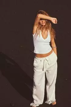 Прямые брюки со шнурком ZARA, устрично-белый