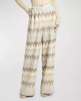 Прямые брюки со складками и шевроном металлик Missoni, цвет Grn Beige Brn