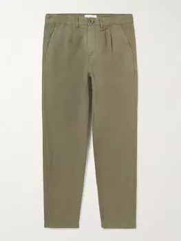 Прямые брюки со складками из крашеного в готовом виде хлопка и льна MR P., зеленый