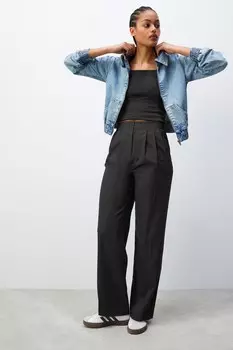 Прямые брюки со складками спереди Next, черный