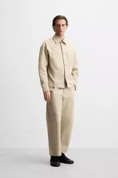 Прямые брюки со складками ZARA, бежевый