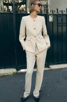 Прямые брюки со средней посадкой ZARA, экрю