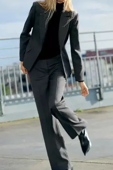 Прямые брюки со средней посадкой ZARA, серый