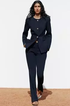 Прямые брюки со средней талией ZARA, темно-синий