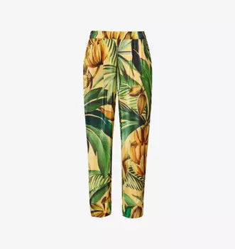 Прямые брюки средней посадки из атласа с принтом и эластичным поясом Farm Rio, желтый