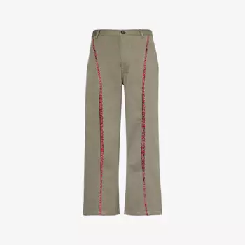 Прямые брюки свободного кроя из хлопка со складками на коленях, двумя накладными карманами Kartik Research, экрю