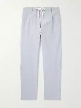 Прямые брюки Tanker Straight-Leg из хлопка-сирсакера в полоску с завязками на шнурке HARTFORD, темно-синий