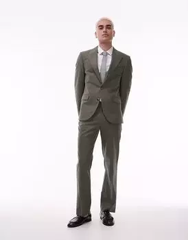 Прямые брюки Topman из льняной смеси цвета хаки