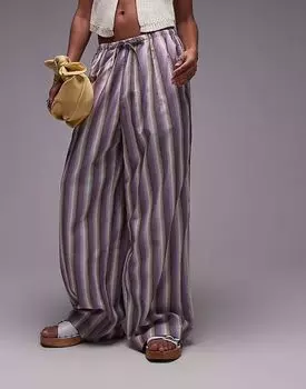 Прямые брюки Topshop из поплина в полоску фиолетового цвета