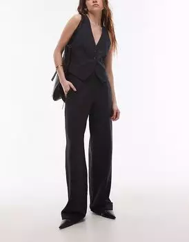 Прямые брюки Topshop из твила черного цвета