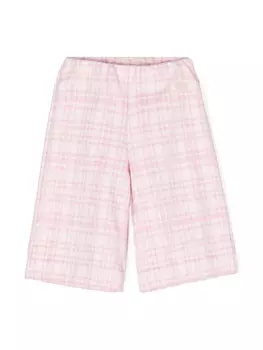 Прямые брюки в клетку тартан с логотипом Monnalisa, розовый