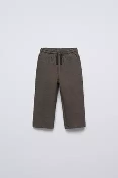 Прямые брюки в клетку ZARA, черный/коричневый