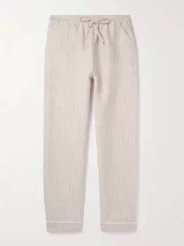 Прямые брюки в полоску из льна и хлопка с кулиской LORETTA CAPONI, бежевый