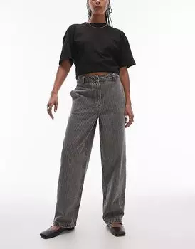 Прямые брюки в полоску коричневого цвета Topshop