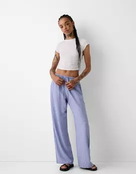 Прямые брюки в полоску с резинкой на талии Bershka, синий