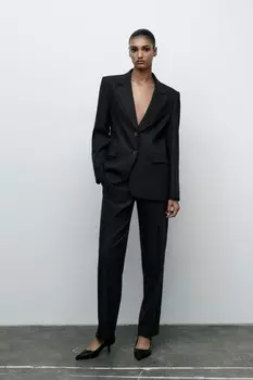 Прямые брюки в полоску ZARA, темно-синий