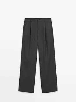 Прямые брюки в тонкую полоску Massimo Dutti, черный