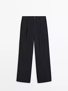 Прямые брюки в тонкую полоску Massimo Dutti, черный