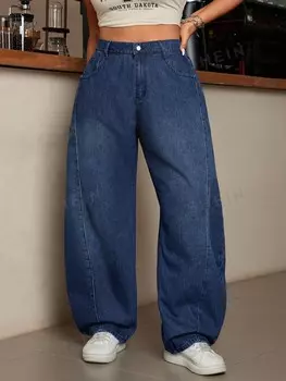 Прямые джинсы больших размеров ICON для повседневного комфорта Shein, синий