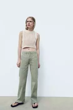 Прямые джинсы carpenter с высокой посадкой Z1975 ZARA, светлый хаки