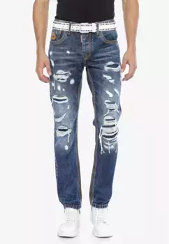 Прямые джинсы Cipo & Baxx в стильном потертом стиле, синий