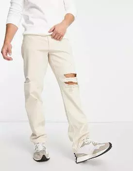 Прямые джинсы цвета экрю с прорезами ASOS DESIGN