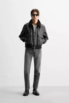 Прямые джинсы до щилоток ZARA, цвет charcoal