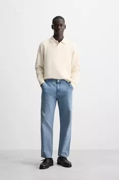 Прямые джинсы до щилоток ZARA, средне-синий
