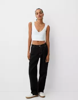 Прямые джинсы карго Bershka, черный