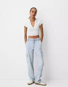 Прямые джинсы карго Bershka, голубой