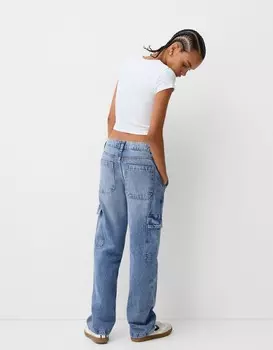 Прямые джинсы карго Bershka, голубой