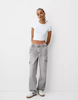 Прямые джинсы карго Bershka, серый