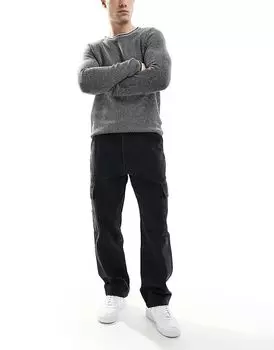 Прямые джинсы-карго с контрастной строчкой черного цвета Pull&Bear