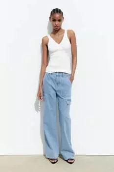 Прямые джинсы карго с высокой посадкой z1975 ZARA, средне-синий