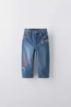 Прямые джинсы keith haring ZARA, средне-синий