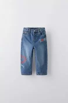 Прямые джинсы keith haring ZARA, средне-синий