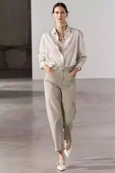 Прямые джинсы-кюлоты с высокой посадкой ZARA, камень