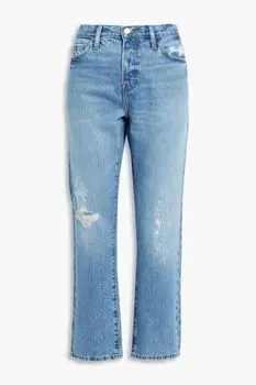 Прямые джинсы Le Pixie Slouch с потертостями и высокой посадкой FRAME, синий