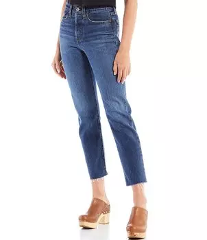 Прямые джинсы Levi's Wedgie из эластичного денима с высокой посадкой и необработанным краем, синий