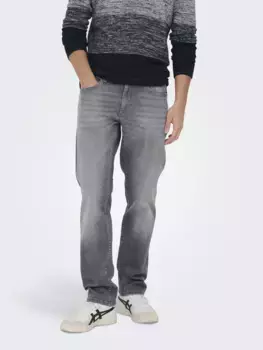 Прямые джинсы ONLY & SONS "ONSWEFT REGULAR WB 0021 TAI DNM NOOS", с 4 карманами, серый