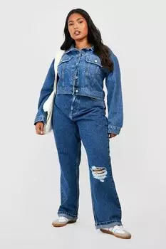 Прямые джинсы plus с разрывами на колене Boohoo, синий
