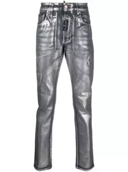 Прямые джинсы с эффектом металлик Philipp Plein, синий