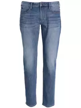 Прямые джинсы с эффектом потертости EMPORIO ARMANI, синий