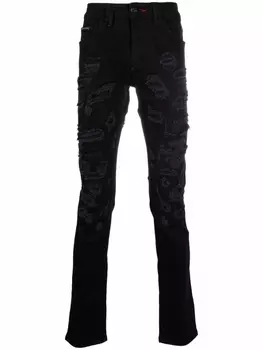 Прямые джинсы с эффектом потертости Philipp Plein, черный